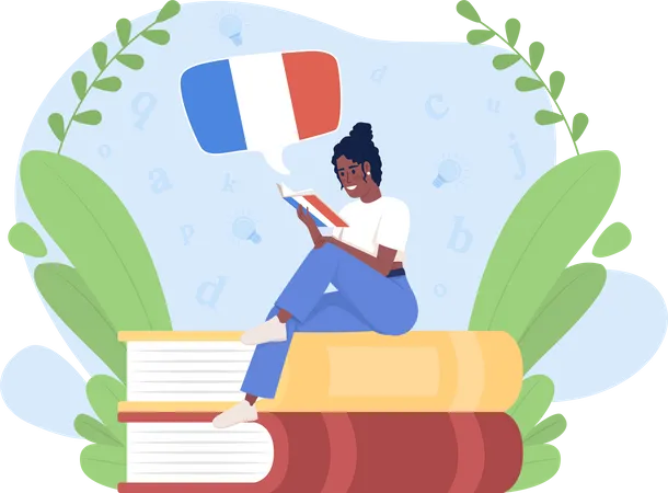 Reading book to learn French  Illustration