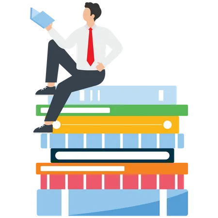 Reading Books For Gaining Knowledge Intelligence And Thinking Skills Personal And Career Growth Knowledge Or Education For Future Work Reading List Concept Man Reading A Book On A Stack Of Books Vector Illustration