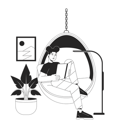 Reading in hanging chair  Illustration