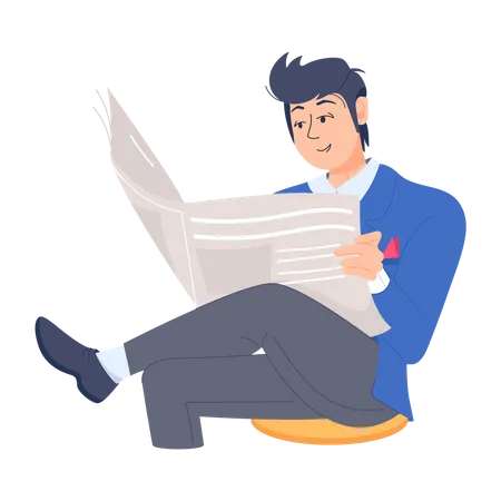 Boy Reading Newspaper Illustration