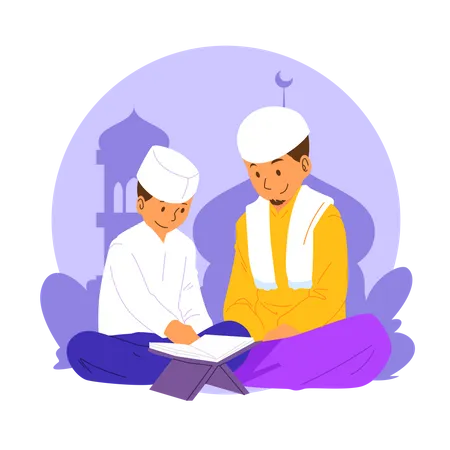 Reading Quran In Ramadan  Illustration