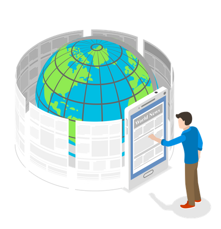 Reading World News Through Smartphone Application  Illustration
