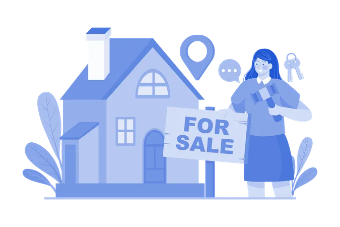 Real Estate Agent Puts Sale Sign Illustration