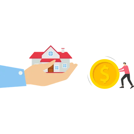 Real Estate Concept Man Buying Houses By Hand Giving House Renting House Concept Rent A Home Or Property Business In The Building And Property Sector Flat Vector Illustration Illustration