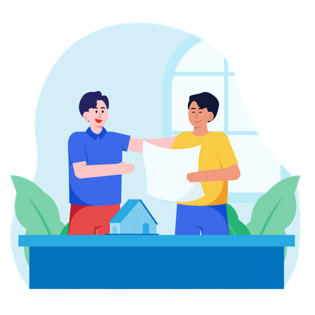 Real Estate Agent Discussing House Plans  イラスト