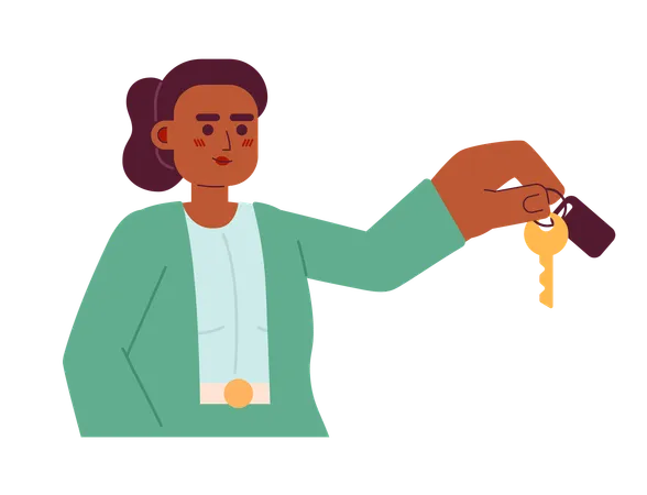 Real Estate Agent Female Giving Key 2 D Cartoon Character African American Realtor Isolated Vector Person White Background House Rental Black Woman Professional Color Flat Spot Illustration Illustration