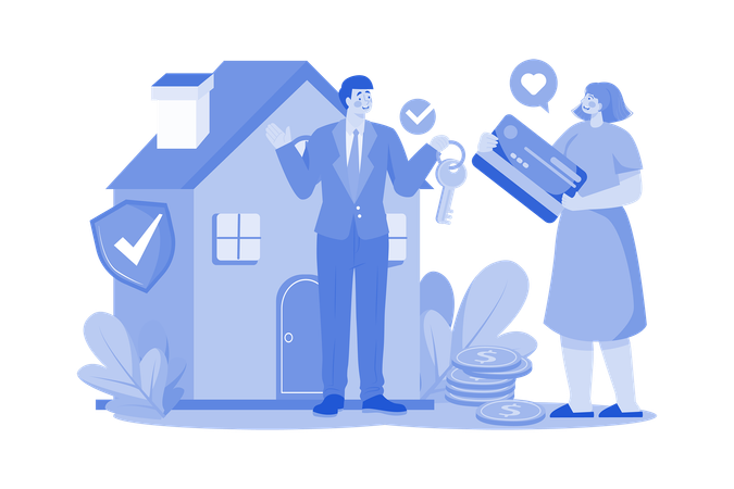 Real estate agent giving house key  Illustration