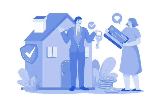 Real estate agent giving house key  Illustration