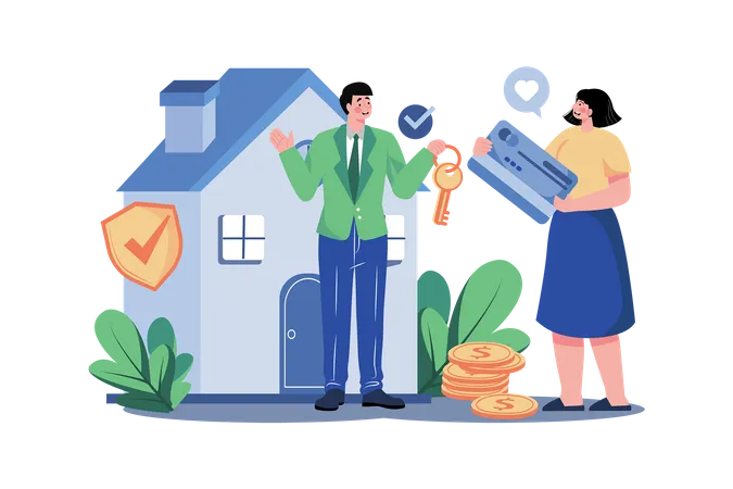 Real estate agent giving house key Illustration