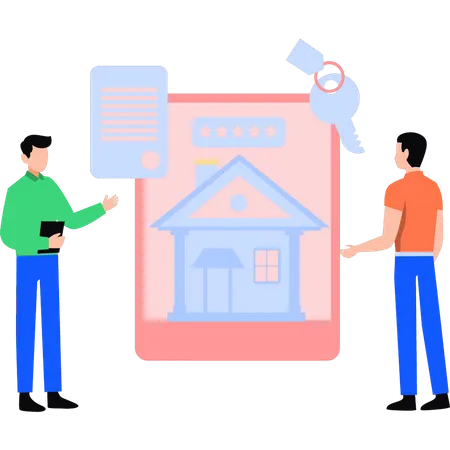 Real estate agent providing house online  Illustration