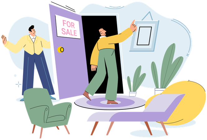 Real estate agent showing house property  Illustration