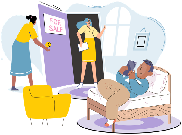 Real estate agent showing house property  Illustration