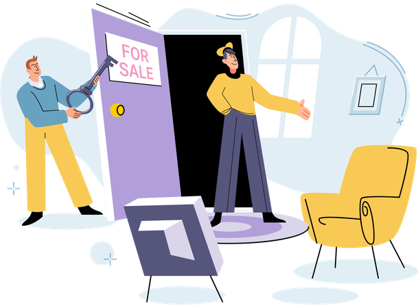 Real estate agent showing house property  Illustration