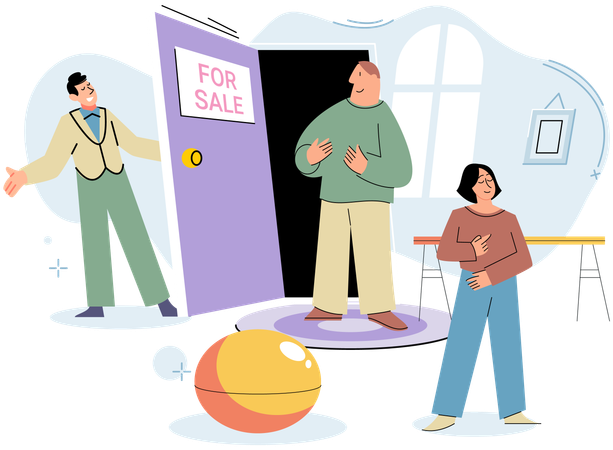 Real estate agent showing house property  Illustration