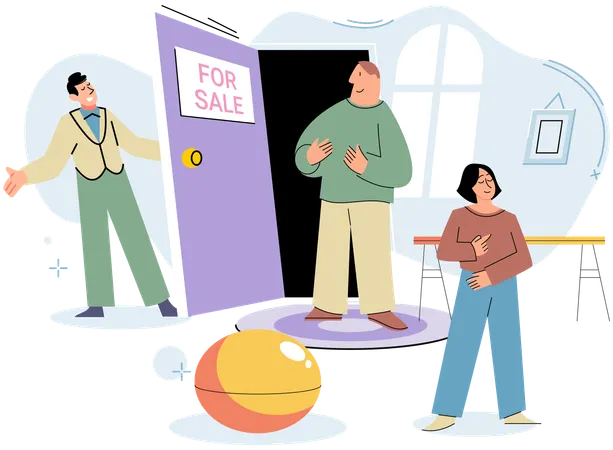 Real estate agent showing house property  Illustration