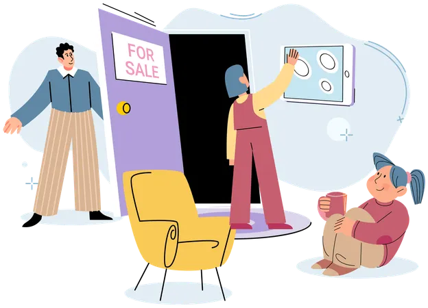Real estate agent showing house property  Illustration