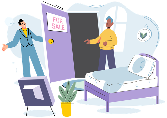Real estate agent showing house property  Illustration