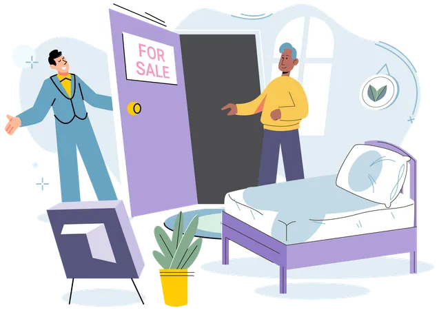 Real estate agent showing house property  Illustration