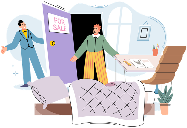 Real estate agent showing house property  Illustration