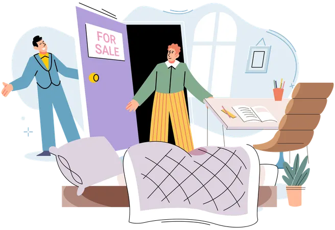 Real estate agent showing house property  Illustration