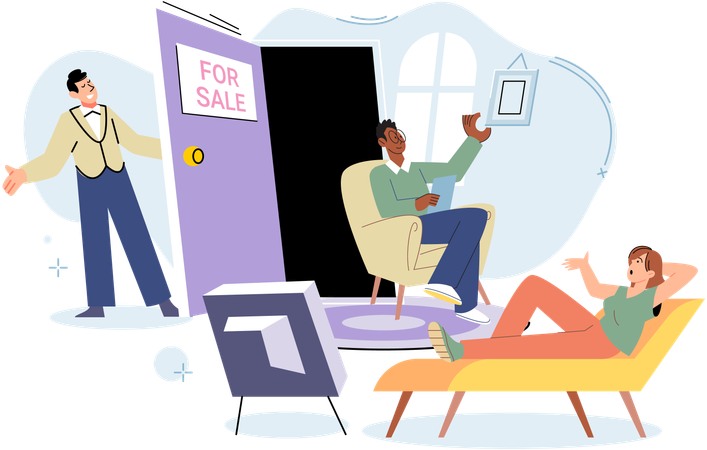 Real estate agent showing house property  Illustration