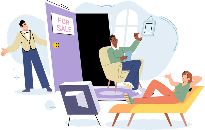 Real estate agent showing house property  Illustration
