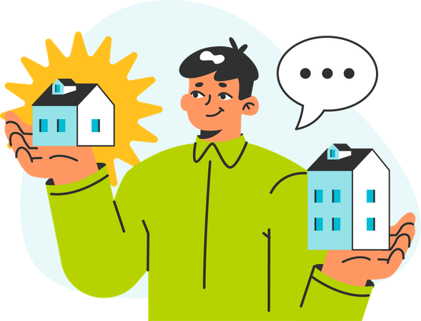 Real estate agent thinking about houses  Illustration