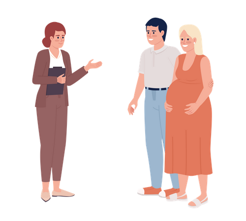 Real estate agent with pregnant couple  Illustration