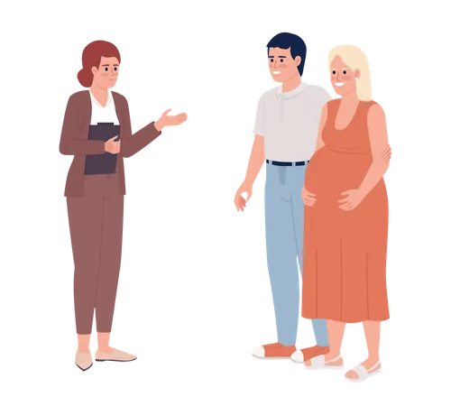 Real estate agent with pregnant couple  Illustration