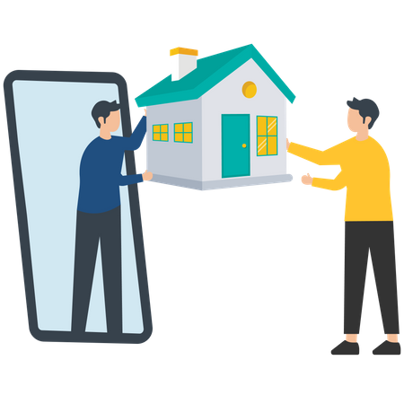 Real estate agents and realtors make agreements about property purchasing  Illustration