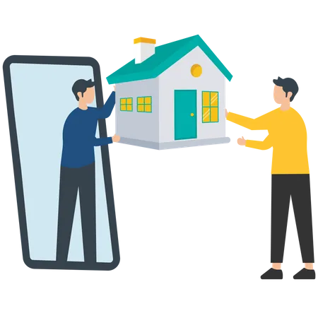 Real estate agents and realtors make agreements about property purchasing  Illustration