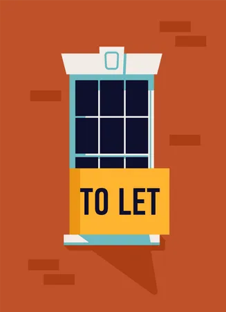Real estate apartment renting market with window with To Let sight on it Illustration