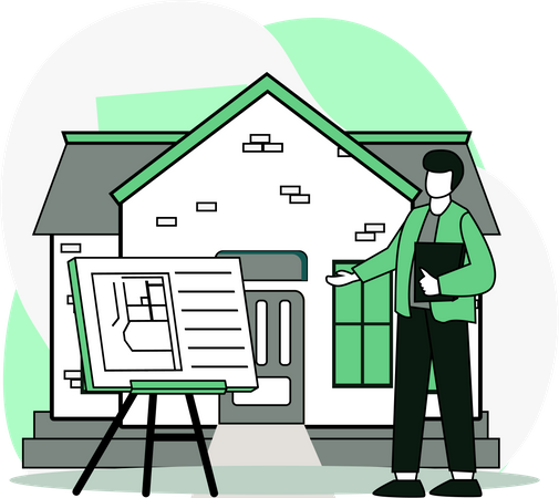 Real estate broker presenting house plan  Illustration