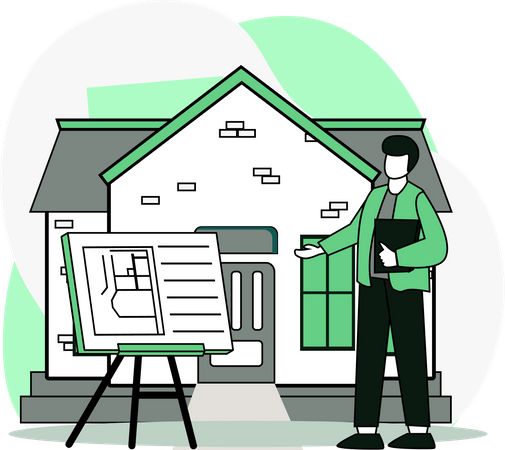 Real estate broker presenting house plan  Illustration