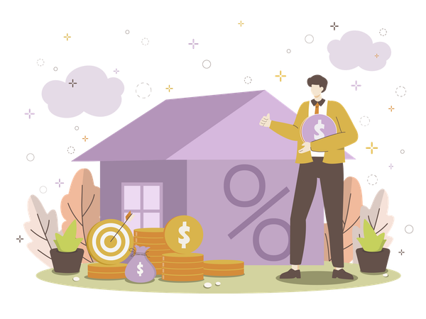 Real estate investor planning with financial growth symbols  Illustration