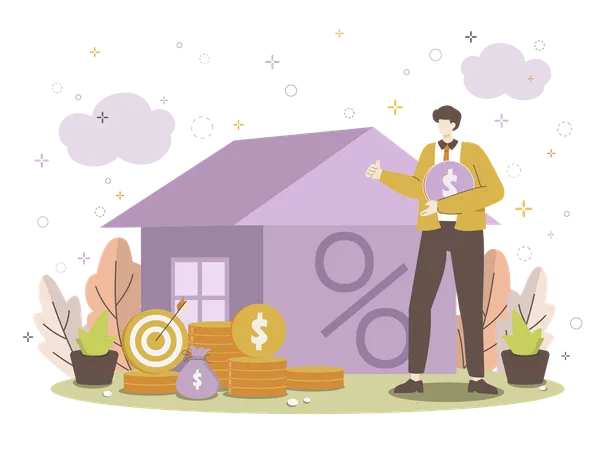 Real estate investor planning with financial growth symbols  Illustration