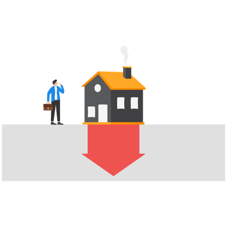 Real estate value is going down due to falling home prices  Illustration