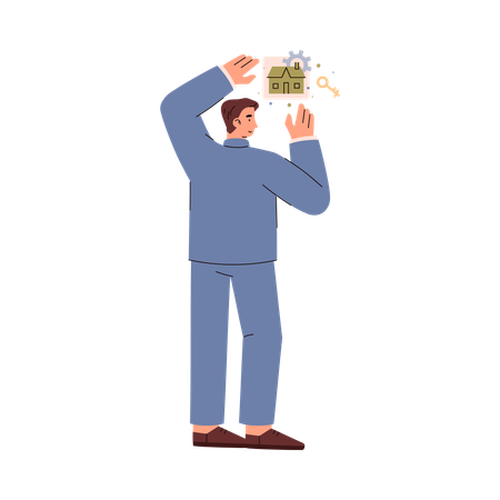 Realtor putting rental advertisement on wall  Illustration