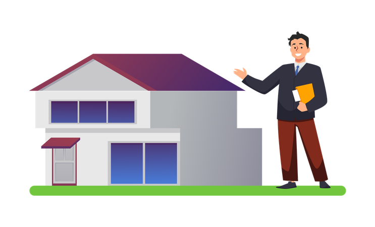 Realtor show two story home Real estate agency provides services for mortgage loan rent and sale  Illustration