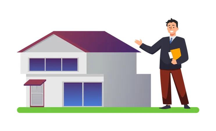 Realtor show two story home Real estate agency provides services for mortgage loan rent and sale  Illustration