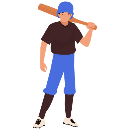 Batedor de beisebol em pose de espera segurando taco de beisebol  Ilustração