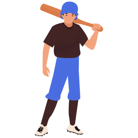 Batedor de beisebol em pose de espera segurando taco de beisebol  Ilustração