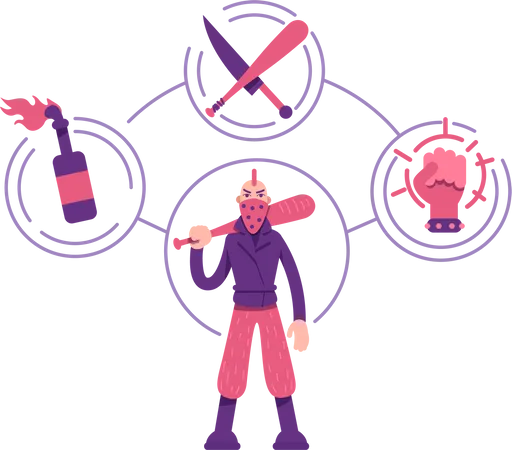 Rebel Archetype Flat Concept Vector Illustration Young Man With Weapon Aggressive Protester 2 D Cartoon Character For Web Design Armed Demonstrator Violence And Fight Creative Idea Illustration