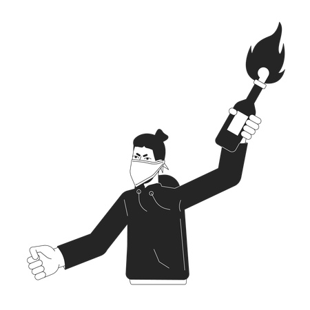 Rebel holding molotov cocktail  Illustration