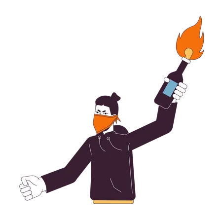 Rebel holding molotov cocktail  Illustration