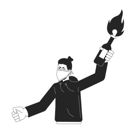 Rebel holding molotov cocktail  イラスト