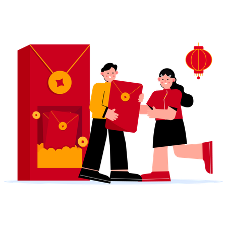 Receiving red envelope  Illustration