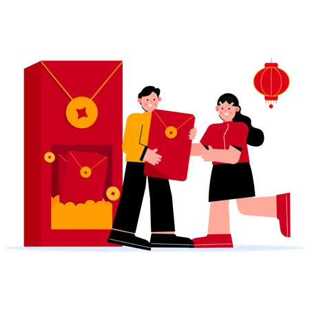 Receiving red envelope  Illustration