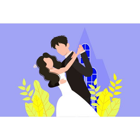 Noivos dançando no casal de noivos  Ilustração
