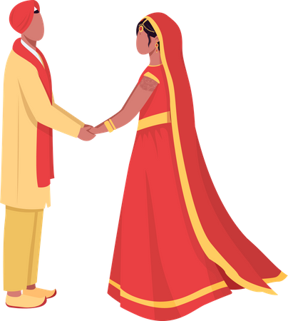 Recém-casados em roupas tradicionais  Ilustração